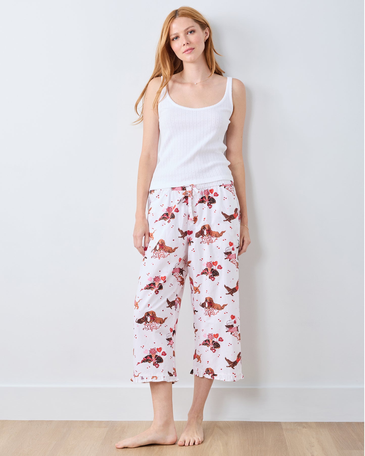 Dachshund Date - Ruffle Cropped Pants - Cloud - Printfresh