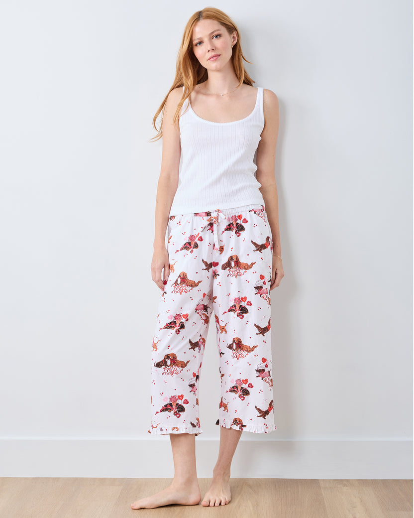 Dachshund Date - Ruffle Cropped Pants - Cloud - Printfresh