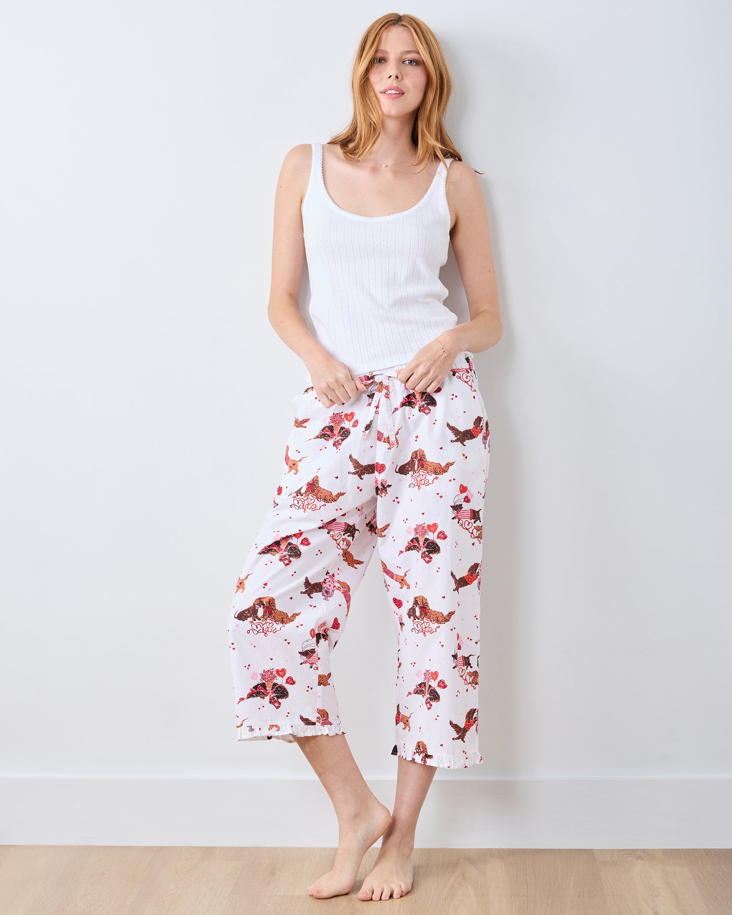 Dachshund Date - Ruffle Cropped Pants - Cloud - Printfresh