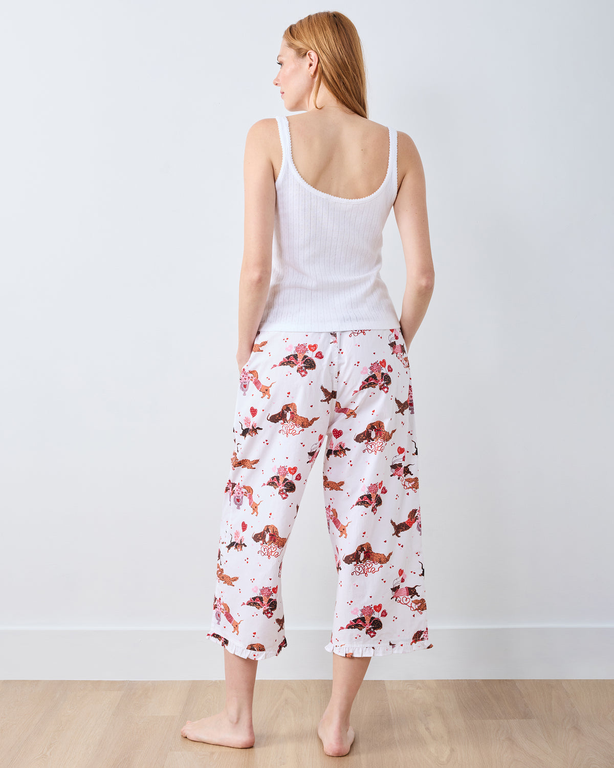 Dachshund Date - Ruffle Cropped Pants - Cloud - Printfresh
