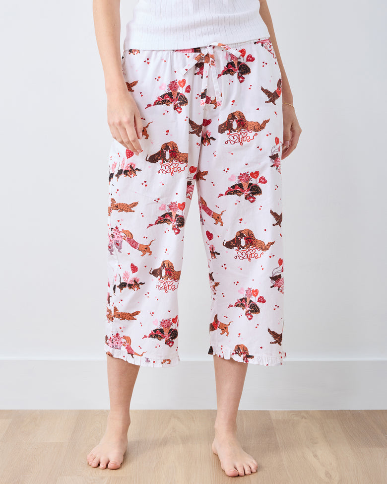 Dachshund Date - Ruffle Cropped Pants - Cloud - Printfresh