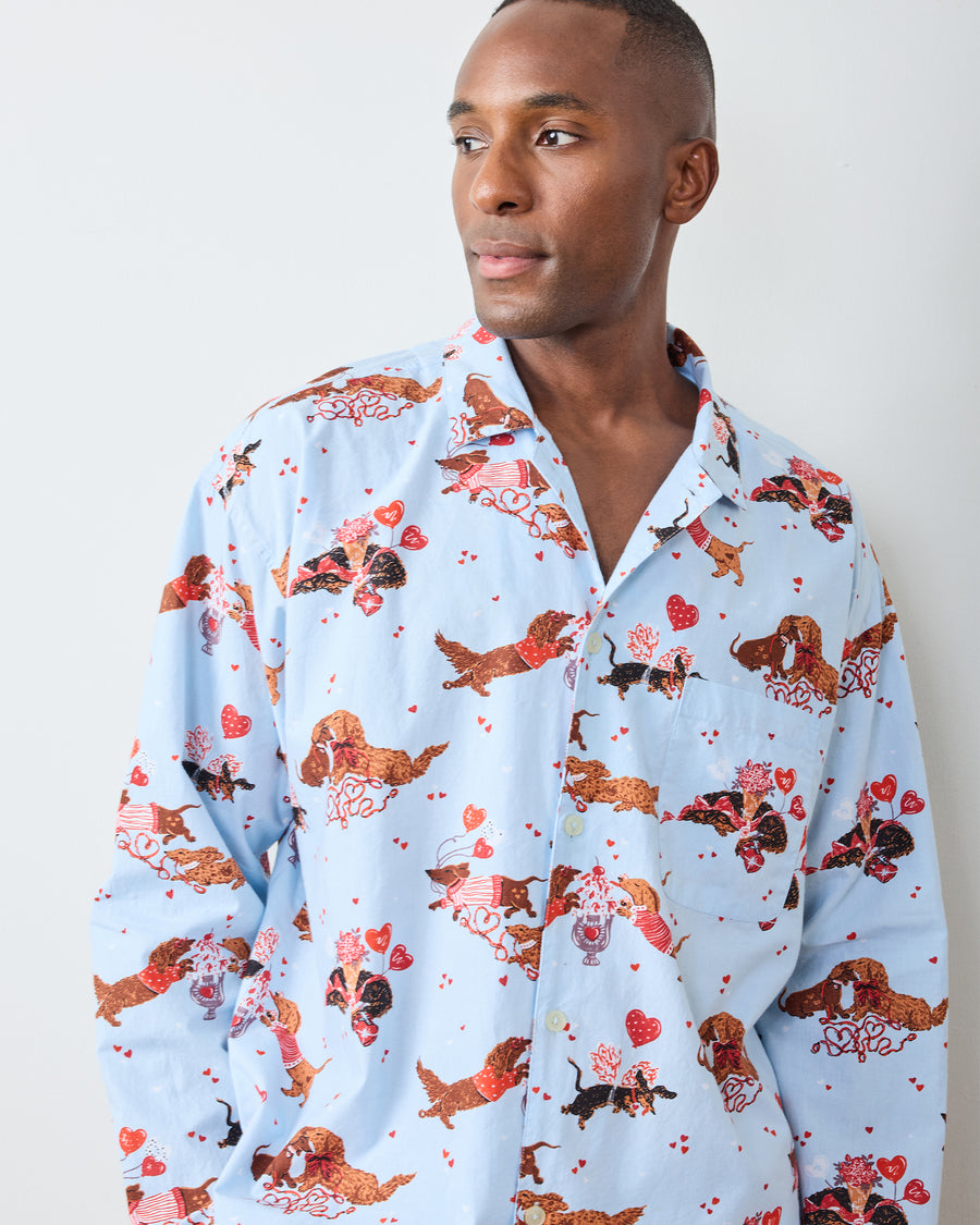 Dachshund Date - Men's Long PJ Set - Pale Blue - Printfresh