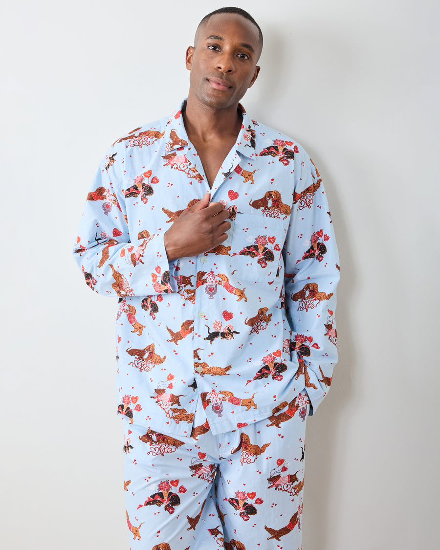 Dachshund Date - Men's Long PJ Set - Pale Blue - Printfresh