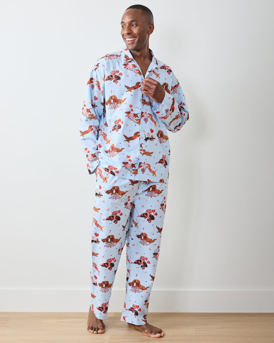 Dachshund Date - Men's Long PJ Set - Pale Blue - Printfresh