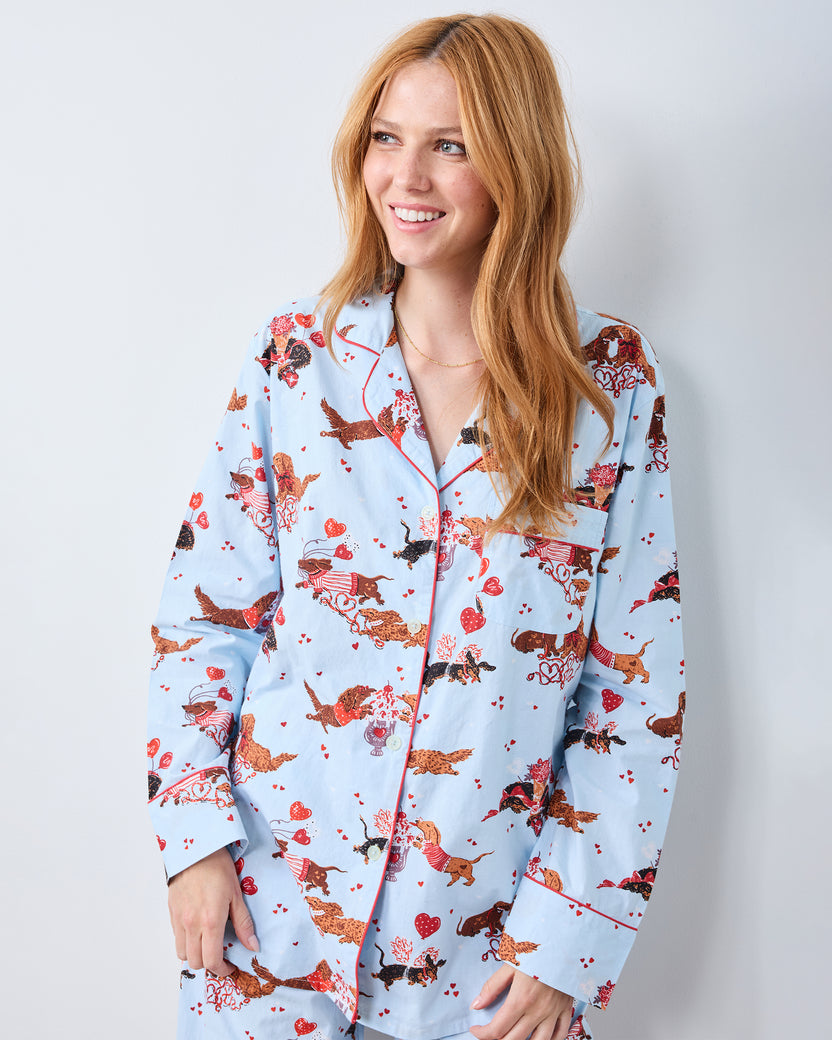 Dachshund Date - Long PJ Set - Pale Blue - Printfresh