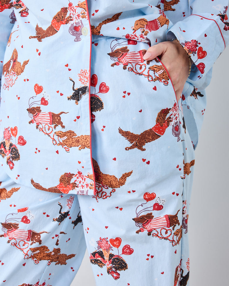 Dachshund Date - Long PJ Set - Pale Blue - Printfresh
