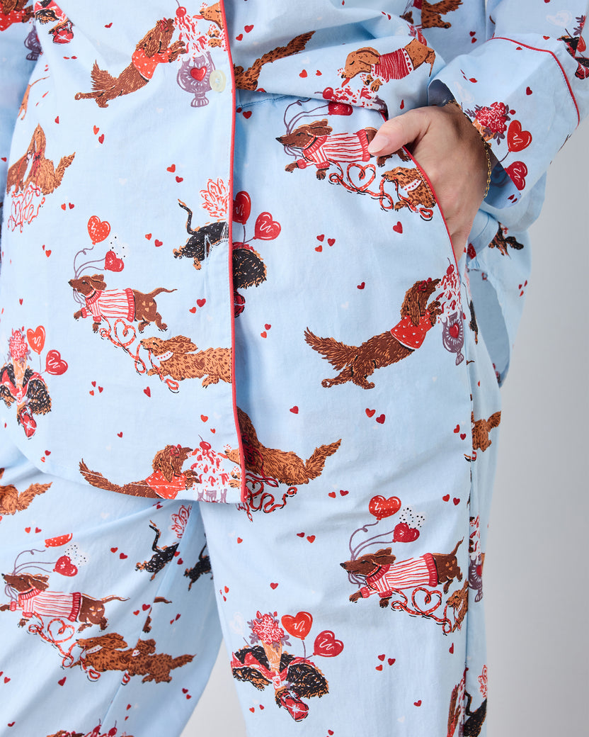 Dachshund Date - Long PJ Set - Pale Blue - Printfresh