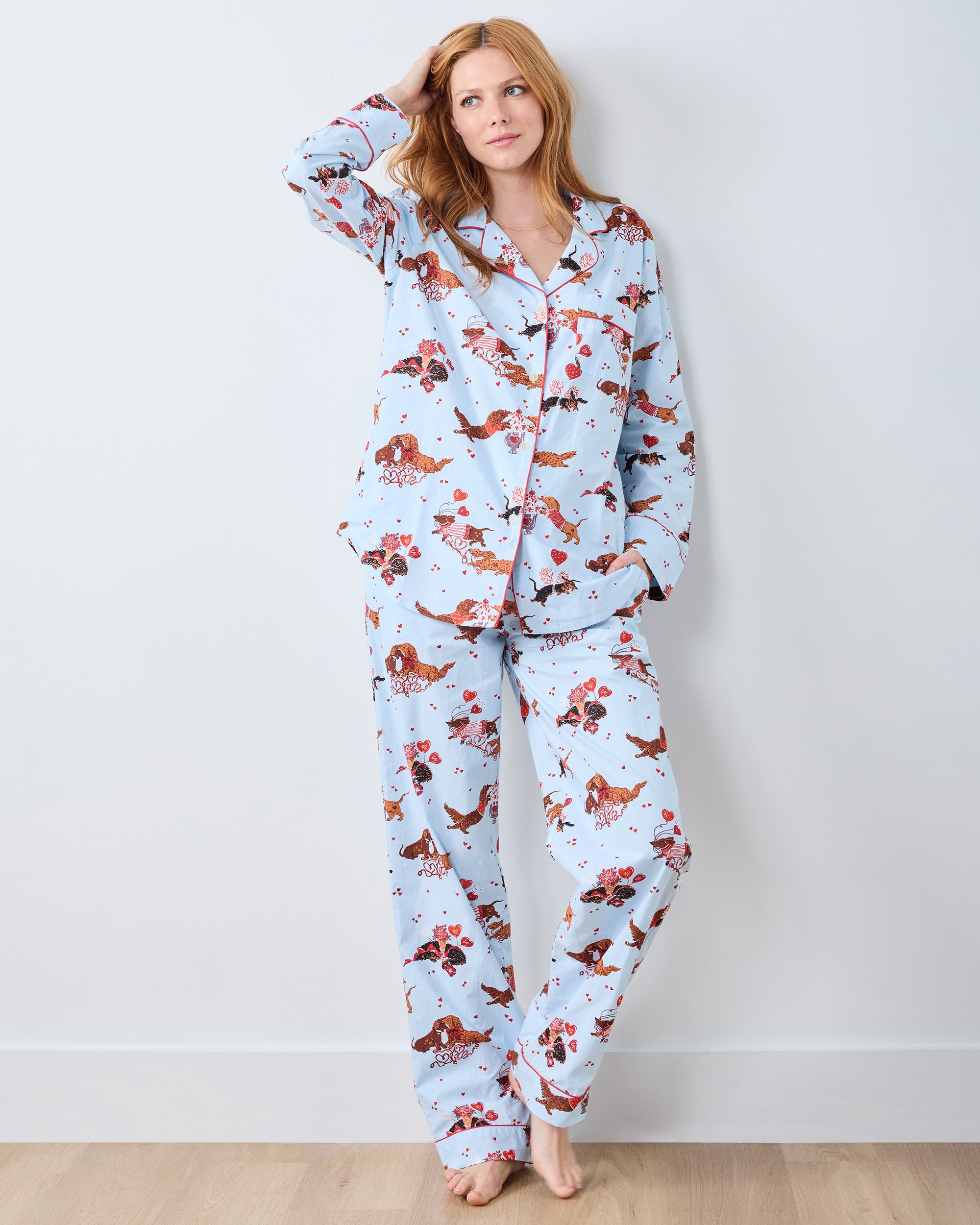 Dachshund Date - Long PJ Set - Pale Blue – Printfresh
