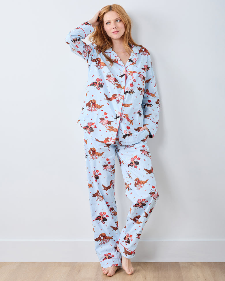 Dachshund Date - Long PJ Set - Pale Blue - Printfresh