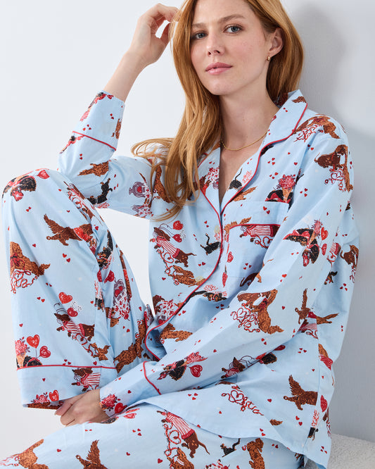 Dachshund Date - Long PJ Set - Pale Blue - Printfresh