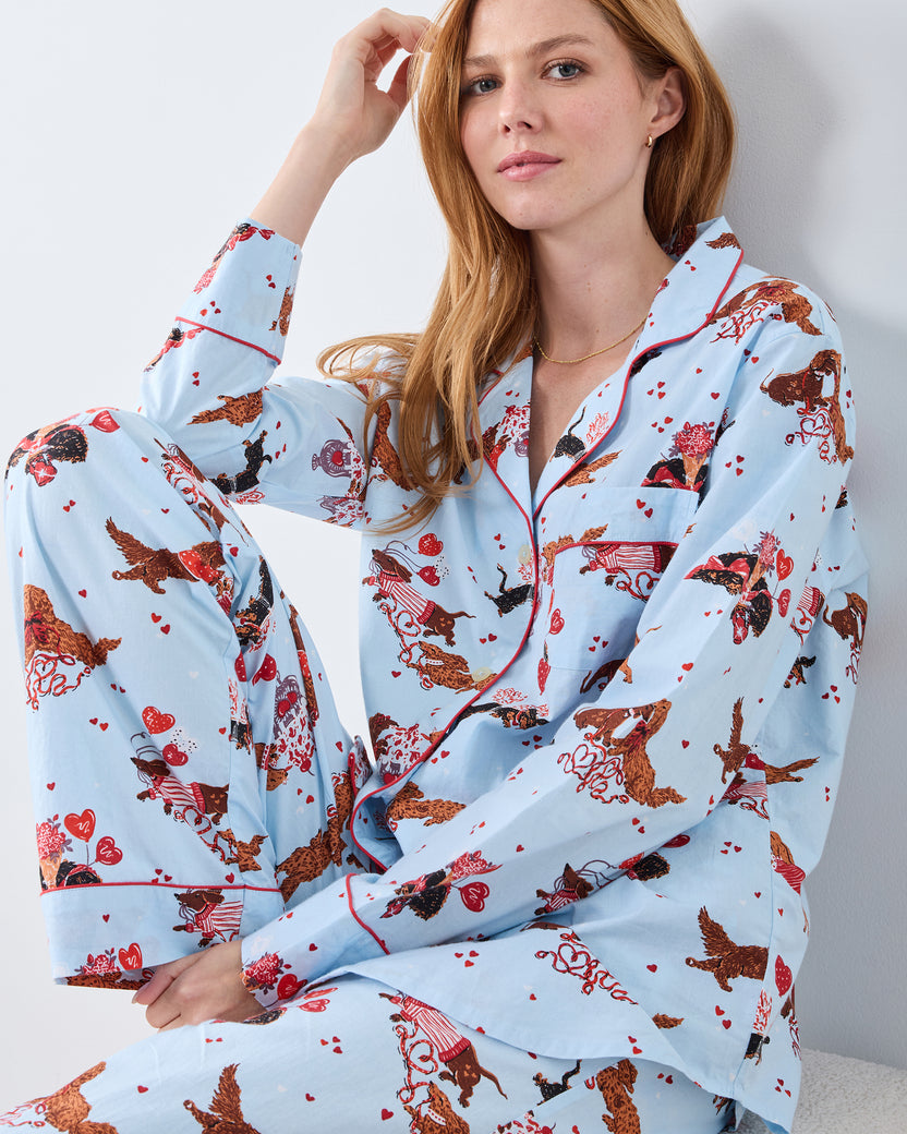 Dachshund Date - Long PJ Set - Pale Blue - Printfresh