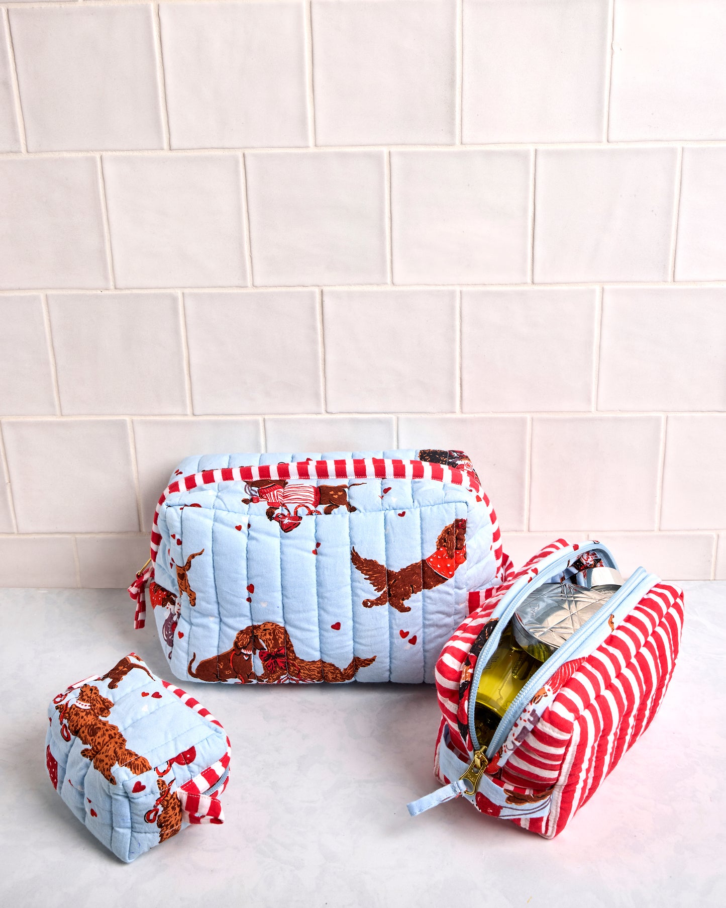 Dachshund Date - Three's Best Pouch Set - Pale Blue - Printfresh