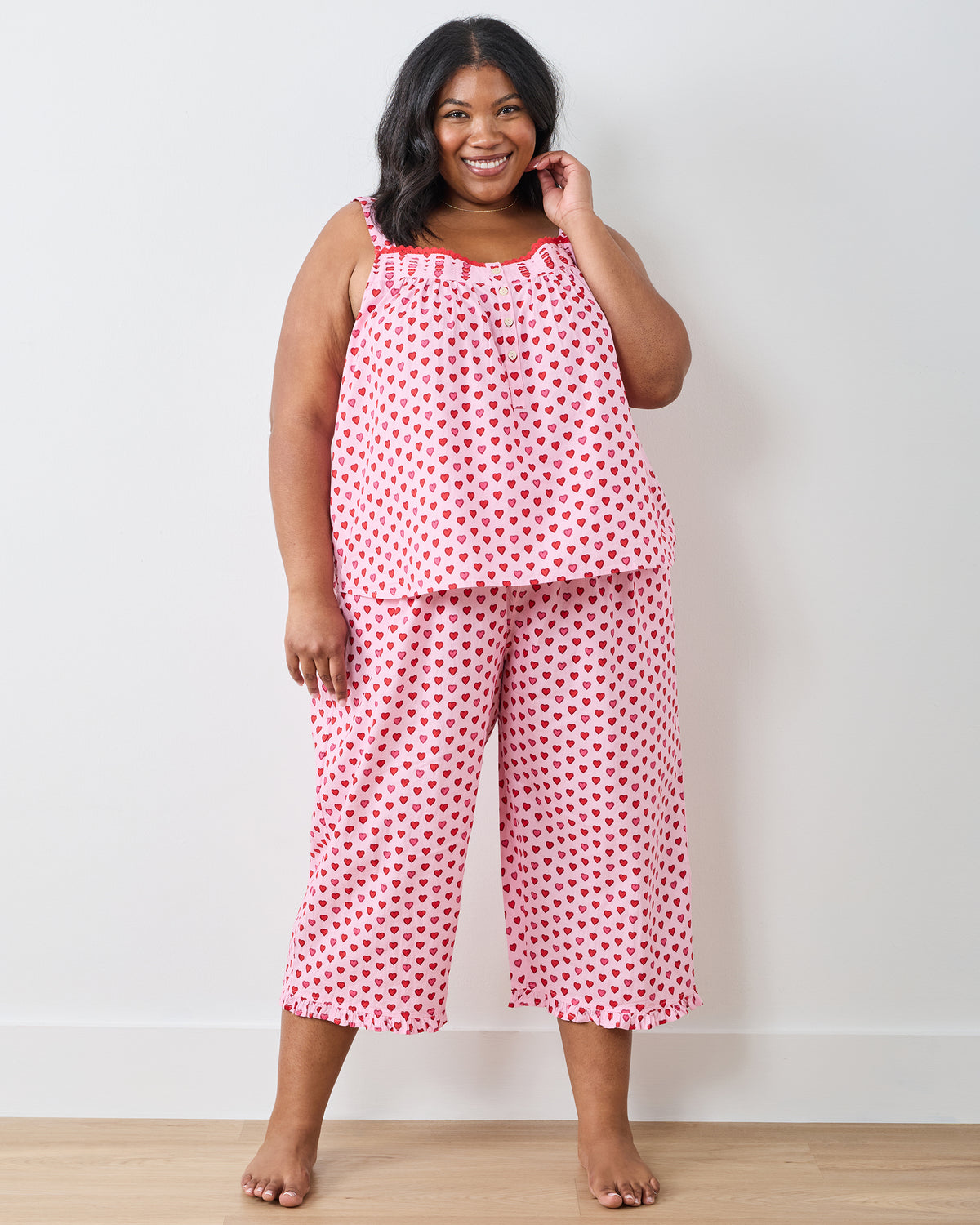 Mini Candy Hearts - Back to Bed Cropped Pant Set - Pink Macaron - Printfresh
