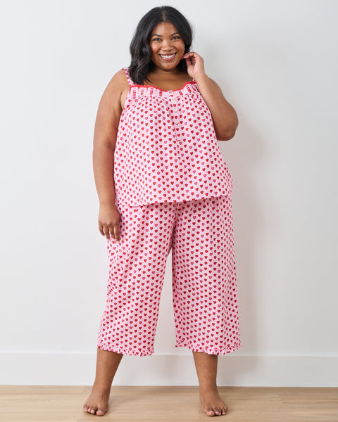 本日限定andmary Milky pile heart short pants Mini Candy Hearts - Back to Bed Cropped Pant Set - Pink Macaron