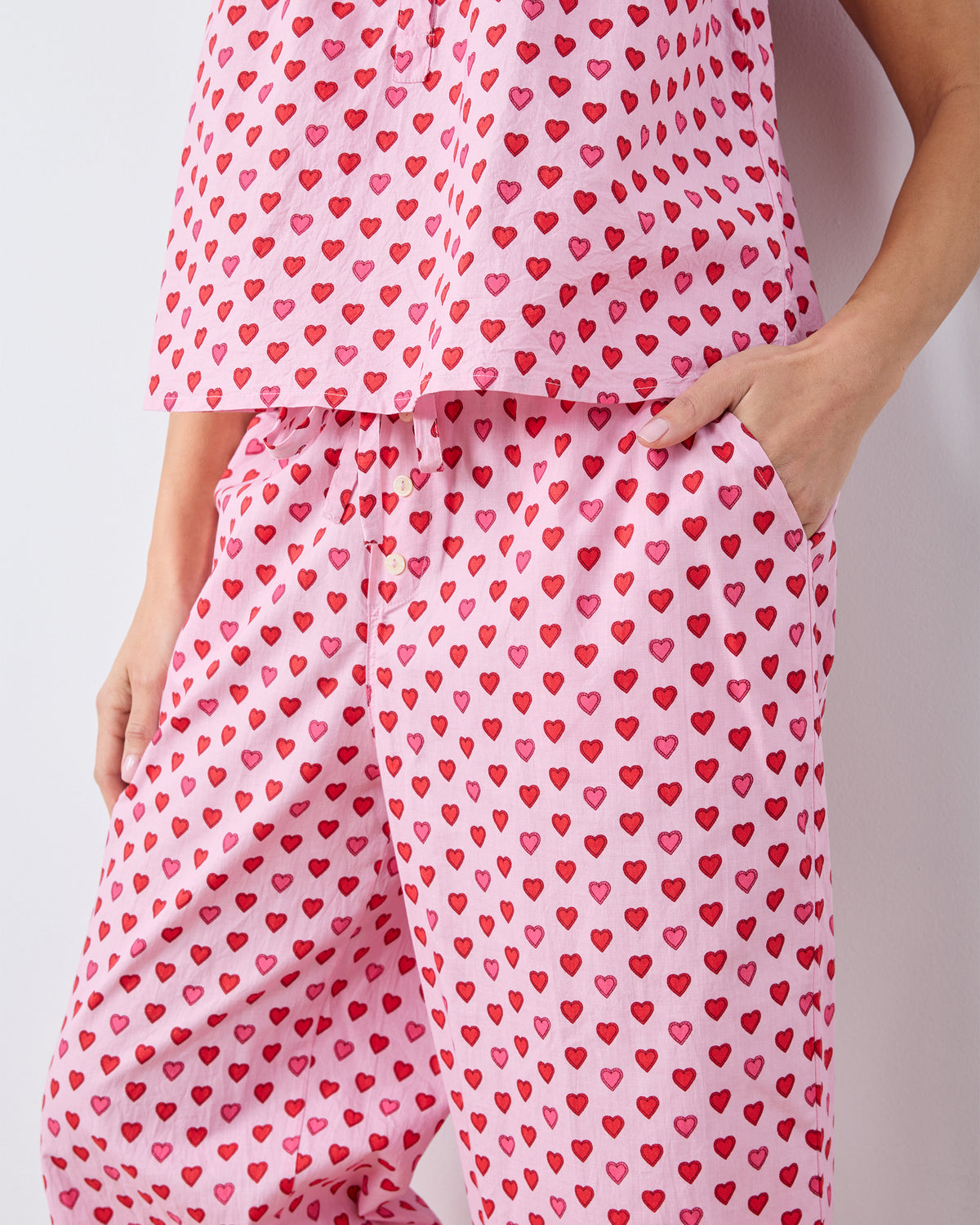 Mini Candy Hearts - Back to Bed Cropped Pant Set - Pink Macaron - Printfresh