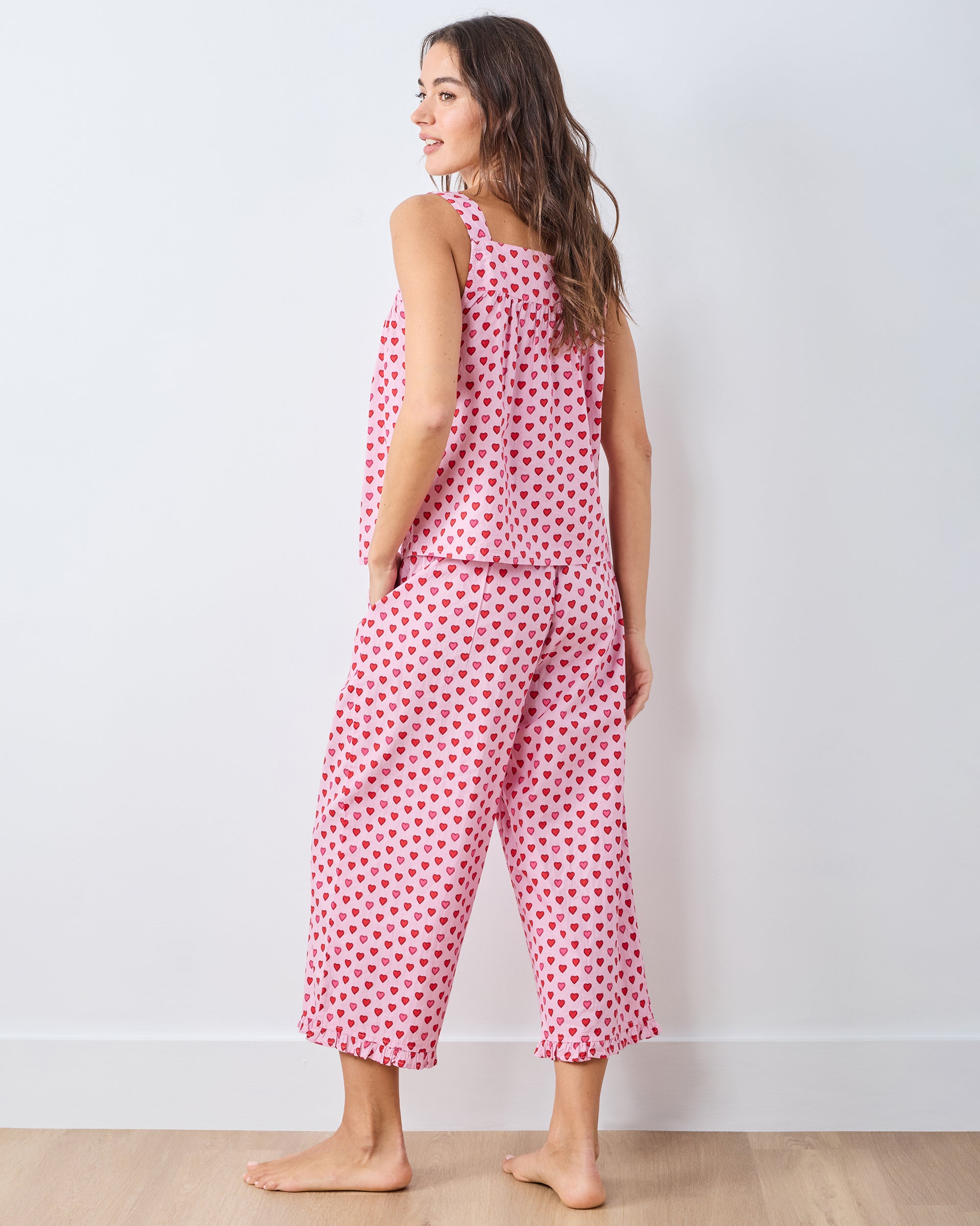 Mini Candy Hearts - Back to Bed Cropped Pant Set - Pink Macaron