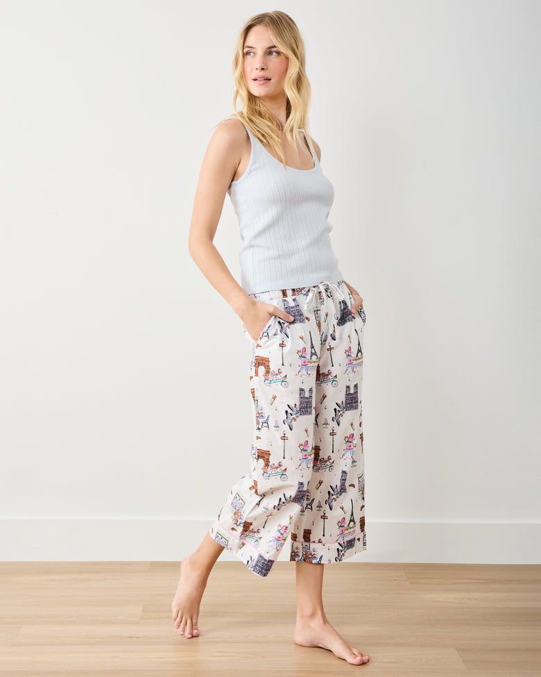 Paris Getaway - Cropped PJ Pant - Cloud - Printfresh