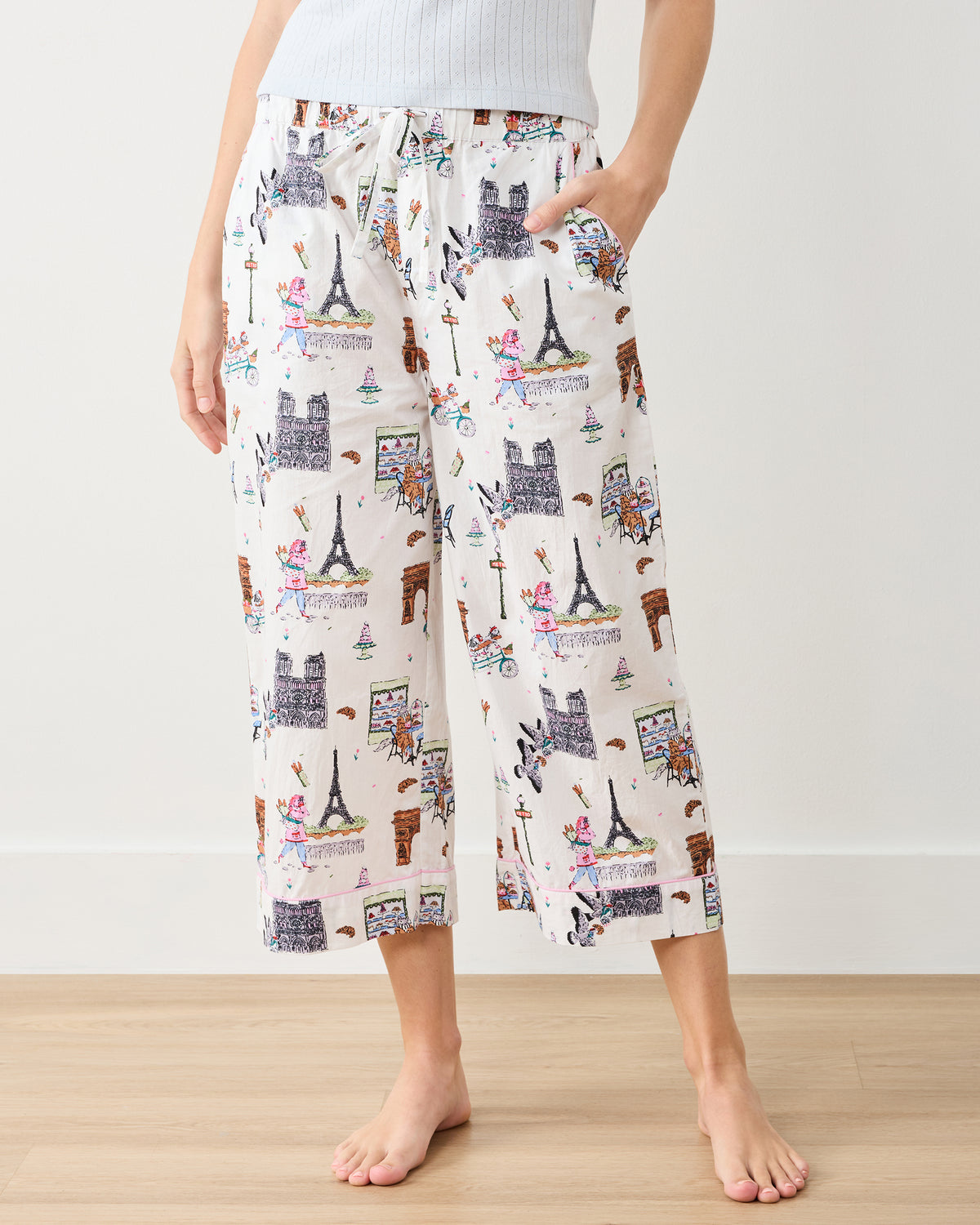 Paris Getaway - Cropped PJ Pant - Cloud - Printfresh