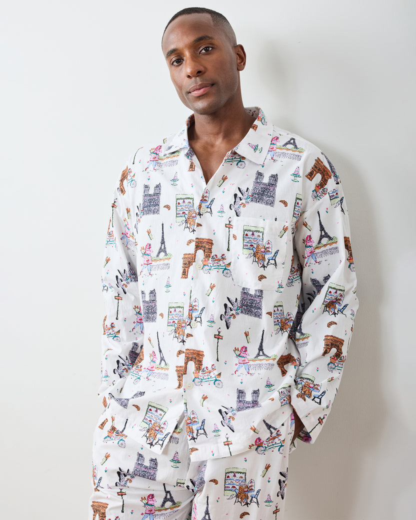 Paris Getaway - Men's Long PJ Set - Cloud - Printfresh
