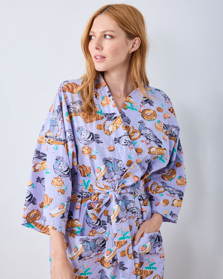 Peckish Pastries - Long Robe - Lavender Lovebird - Printfresh