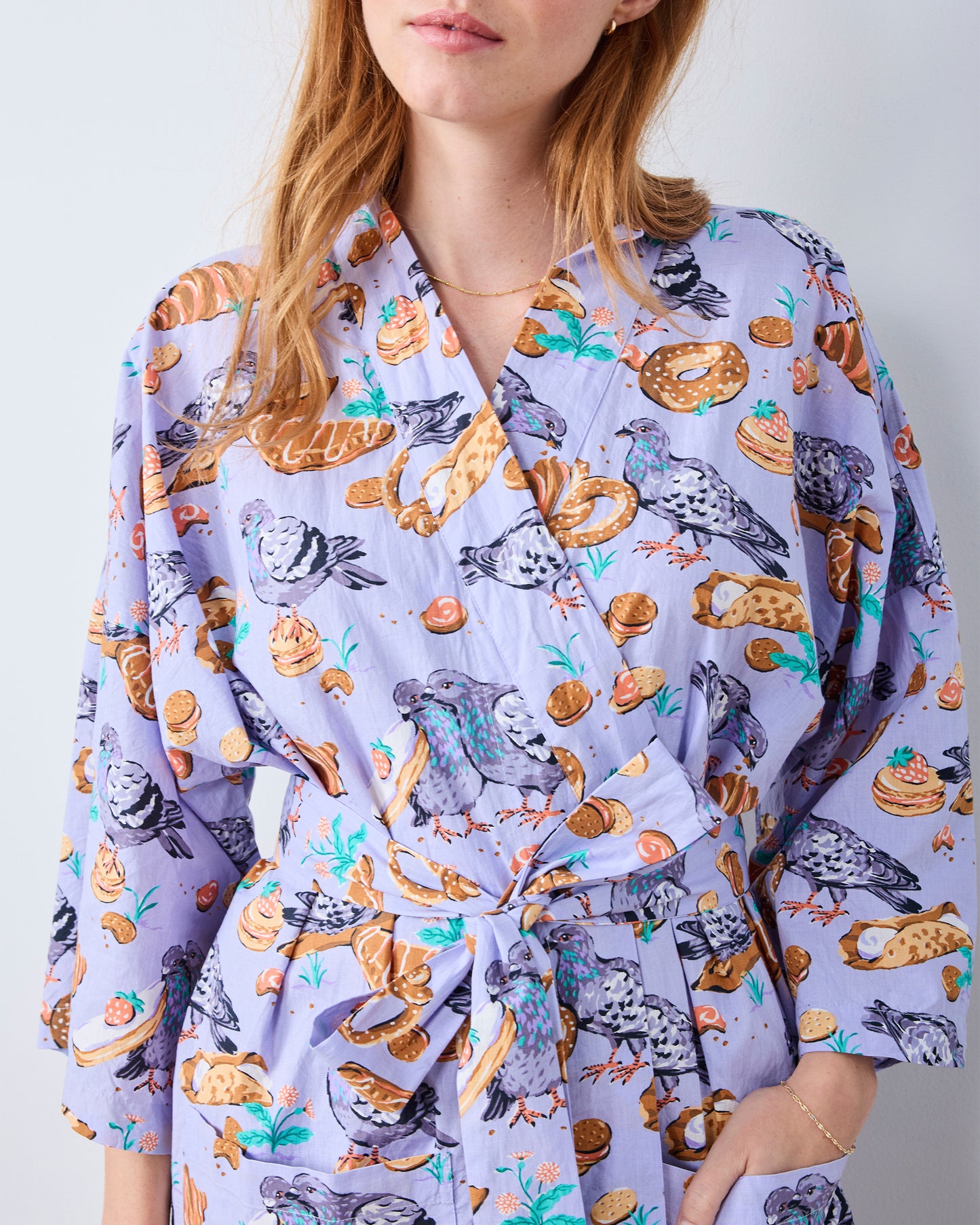 Peckish Pastries - Long Robe - Lavender Lovebird - Printfresh
