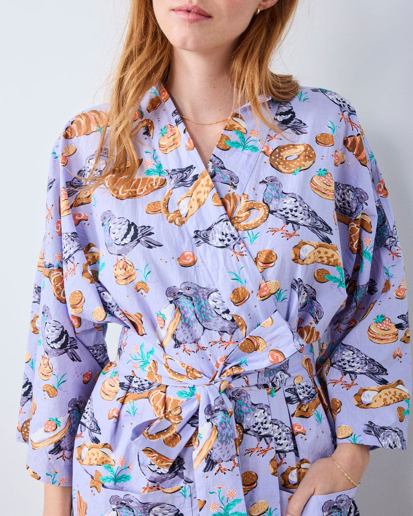 Peckish Pastries - Long Robe - Lavender Lovebird - Printfresh