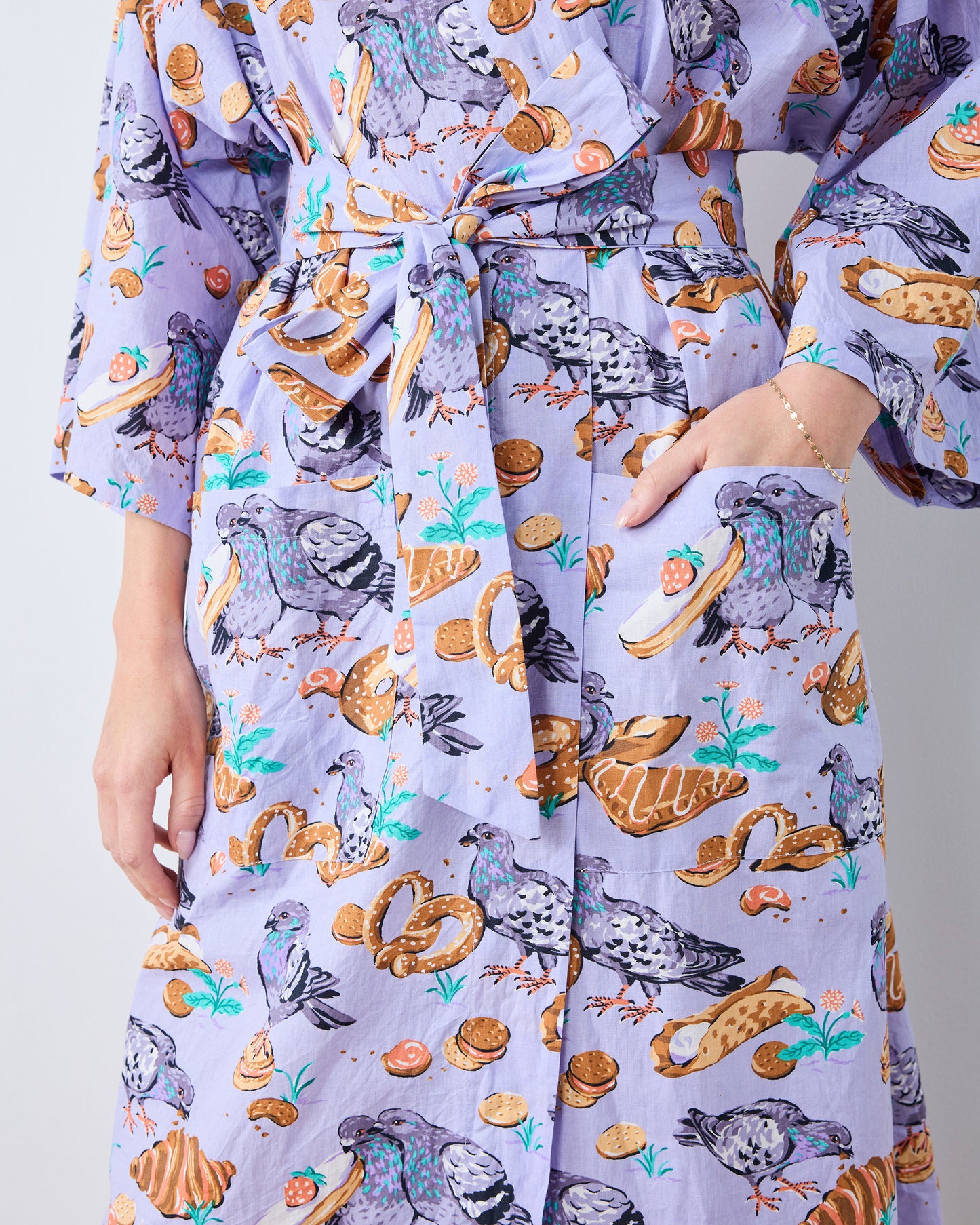 Peckish Pastries - Long Robe - Lavender Lovebird - Printfresh