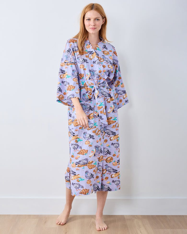 Peckish Pastries - Long Robe - Lavender Lovebird - Printfresh