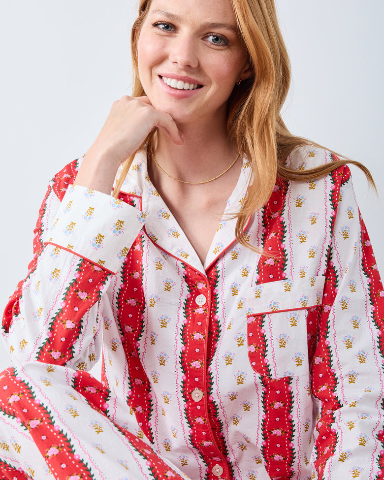 Sweetheart Stripes - Long PJ Set - Cherry Cola - Printfresh