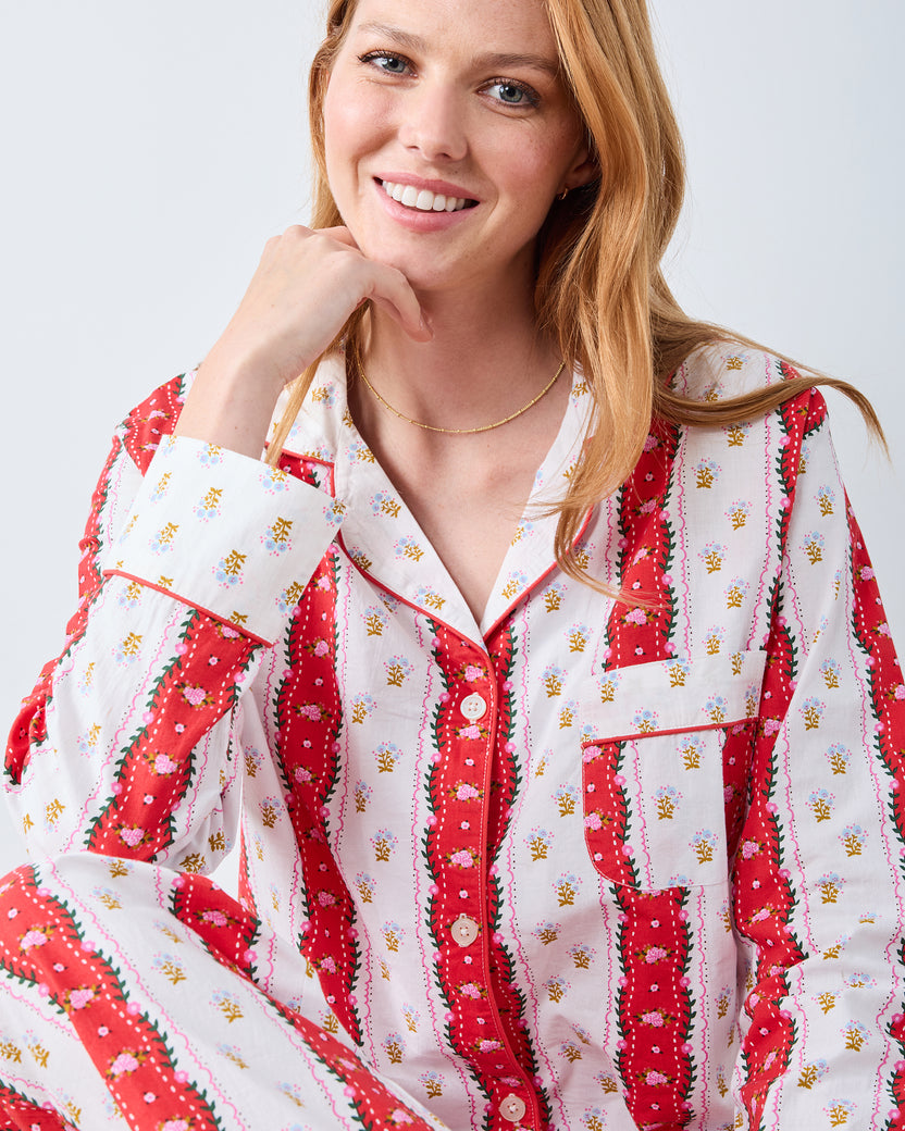 Sweetheart Stripes - Long PJ Set - Cherry Cola - Printfresh