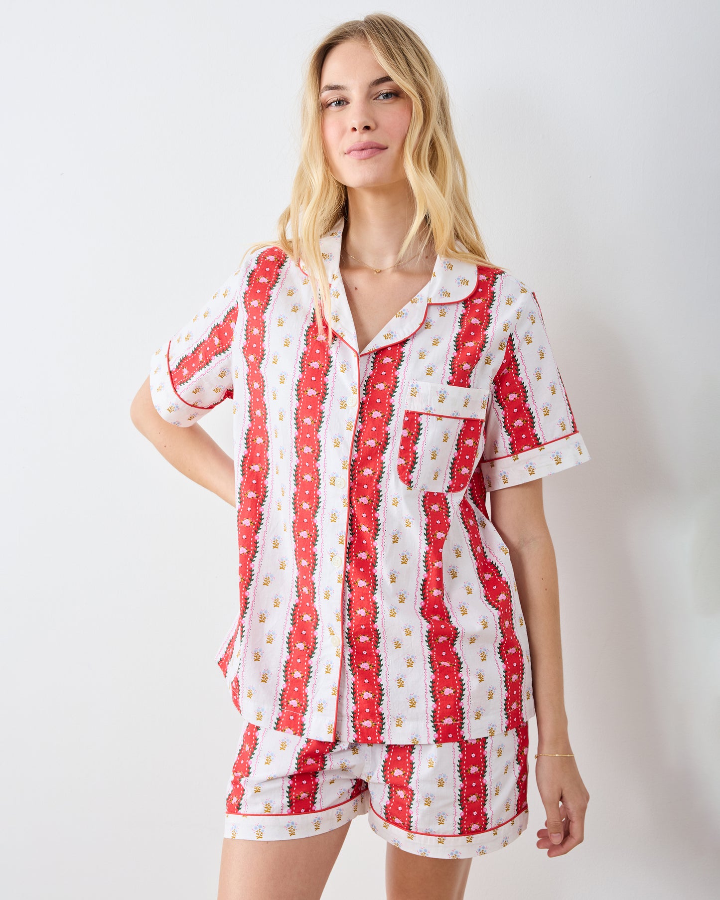 Sweetheart Stripes - Short PJ Set - Cherry Cola - Printfresh