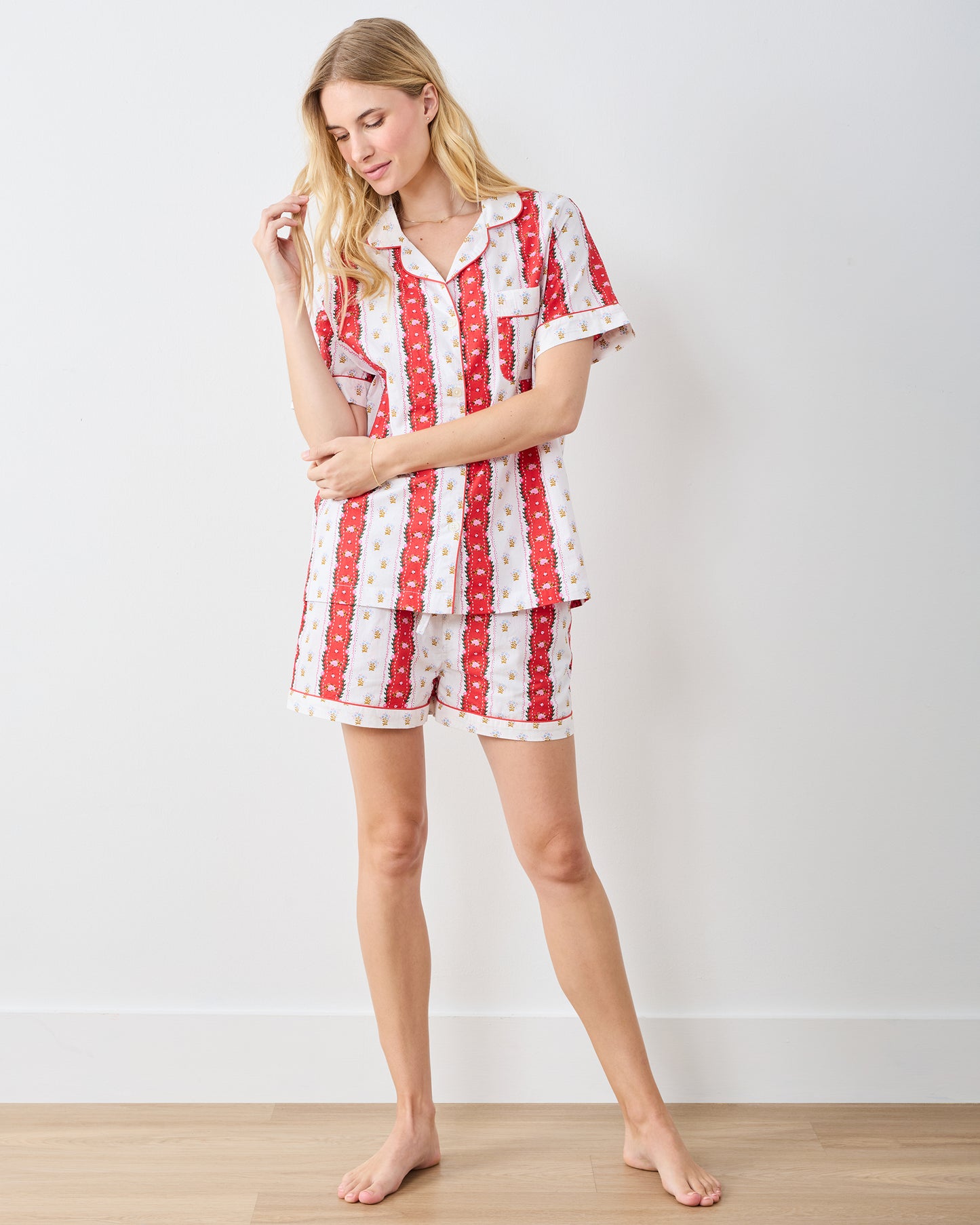 Sweetheart Stripes - Short PJ Set - Cherry Cola - Printfresh