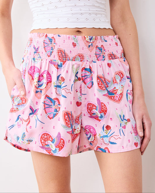 Swooning Sparrows - Eco Satin Chloe Short - Pink Petal - Printfresh