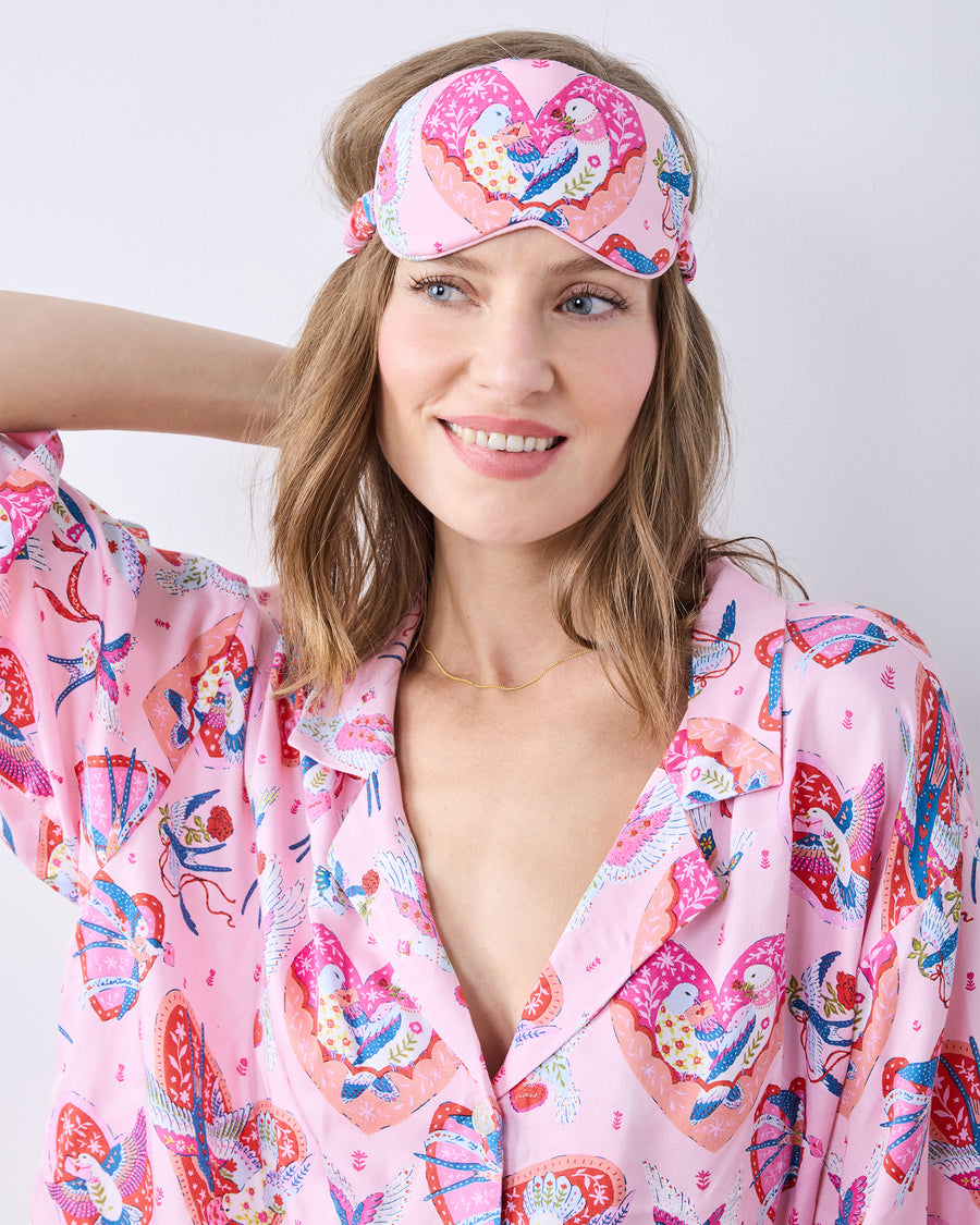 Swooning Sparrows - Eco Satin Eye Mask - Pink Petal - Printfresh