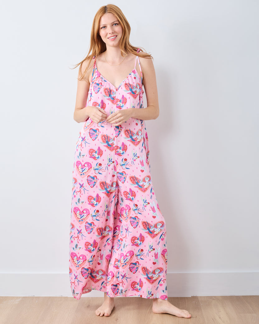 Swooning Sparrows - Eco Satin Jaipur Jumpsuit - Pink Petal - Printfresh