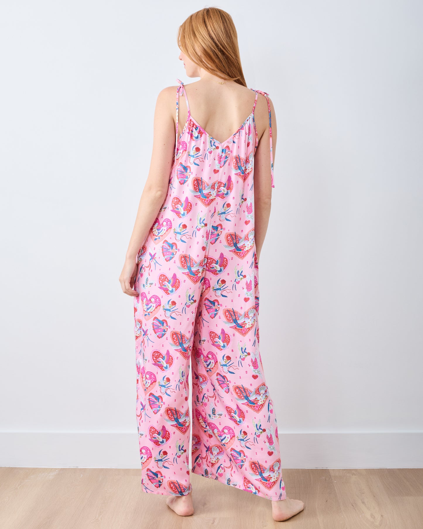Swooning Sparrows - Eco Satin Jaipur Jumpsuit - Pink Petal - Printfresh