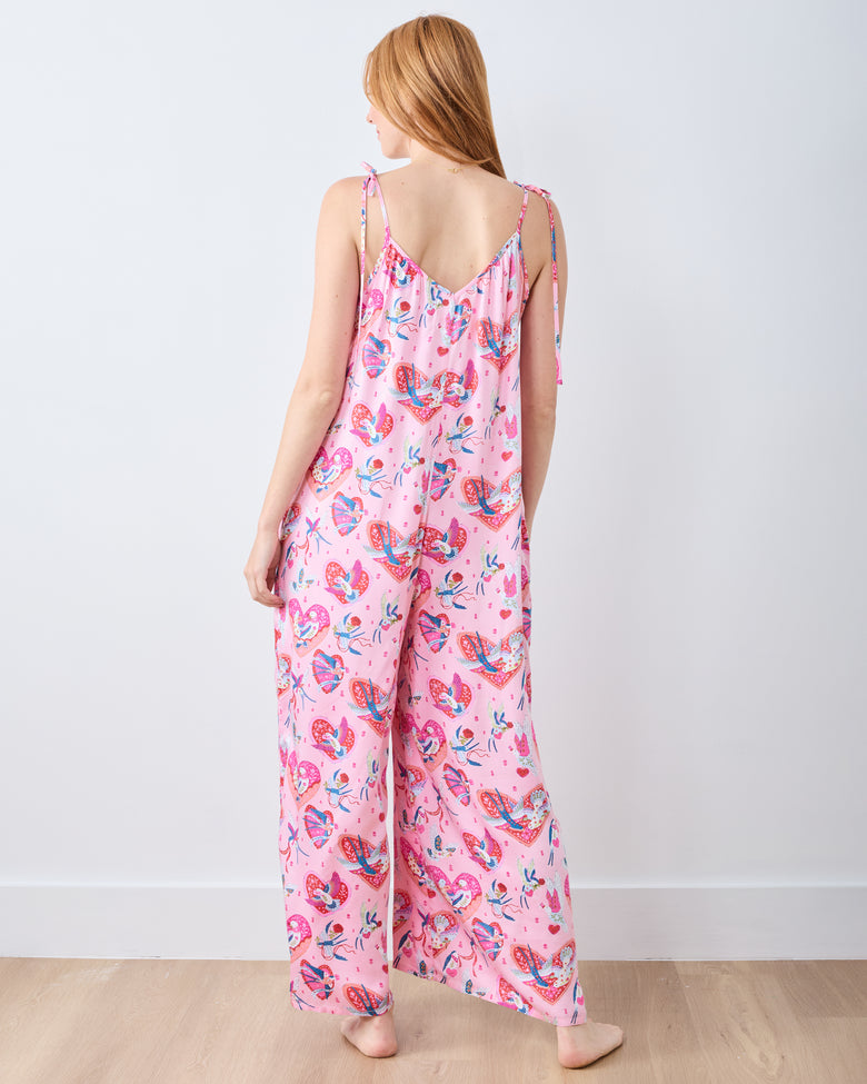 Swooning Sparrows - Eco Satin Jaipur Jumpsuit - Pink Petal - Printfresh