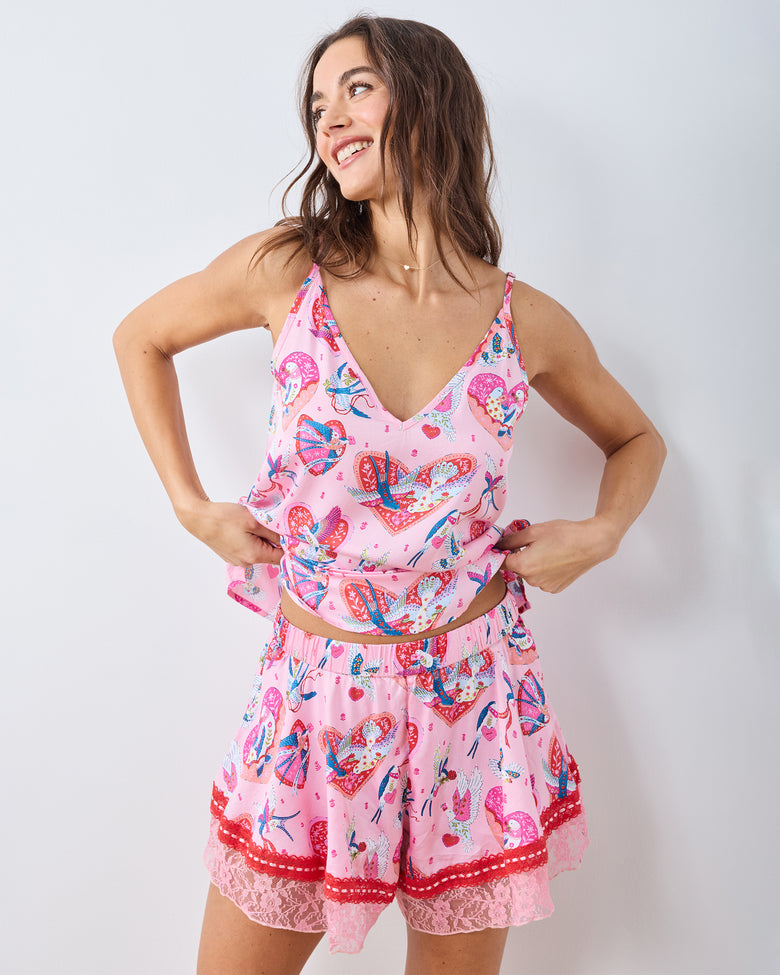 Swooning Sparrows - Eco Satin Pamela Set - Pink Petal - Printfresh