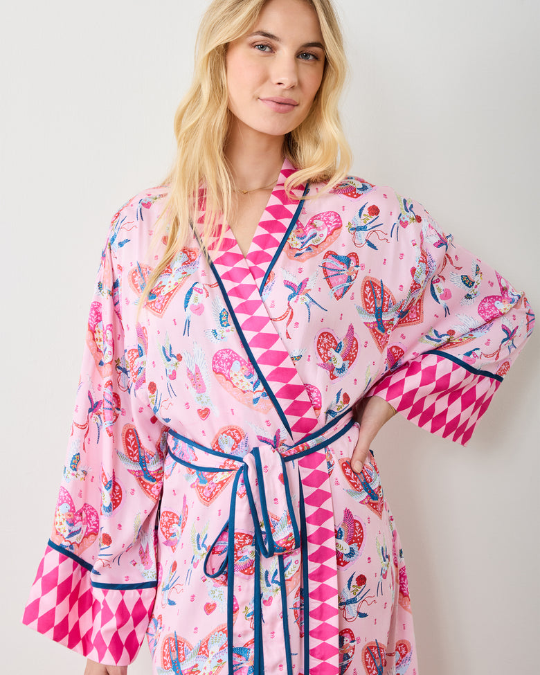 Swooning Sparrows - Eco Satin Robe - Pink Petal - Printfresh