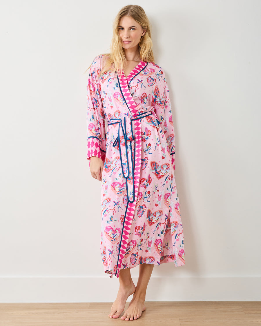 Swooning Sparrows - Eco Satin Robe - Pink Petal - Printfresh