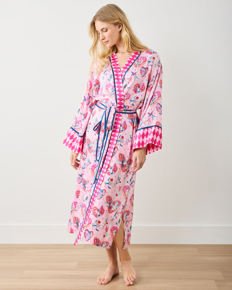 Swooning Sparrows - Eco Satin Robe - Pink Petal - Printfresh