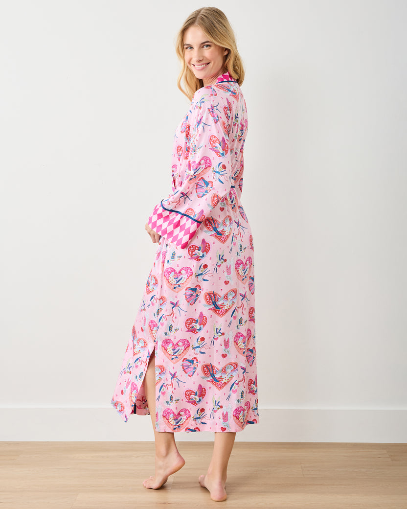 Swooning Sparrows - Eco Satin Robe - Pink Petal - Printfresh