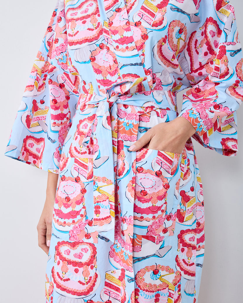 Vintage Cakes - Long Robe - Pale Blue - Printfresh