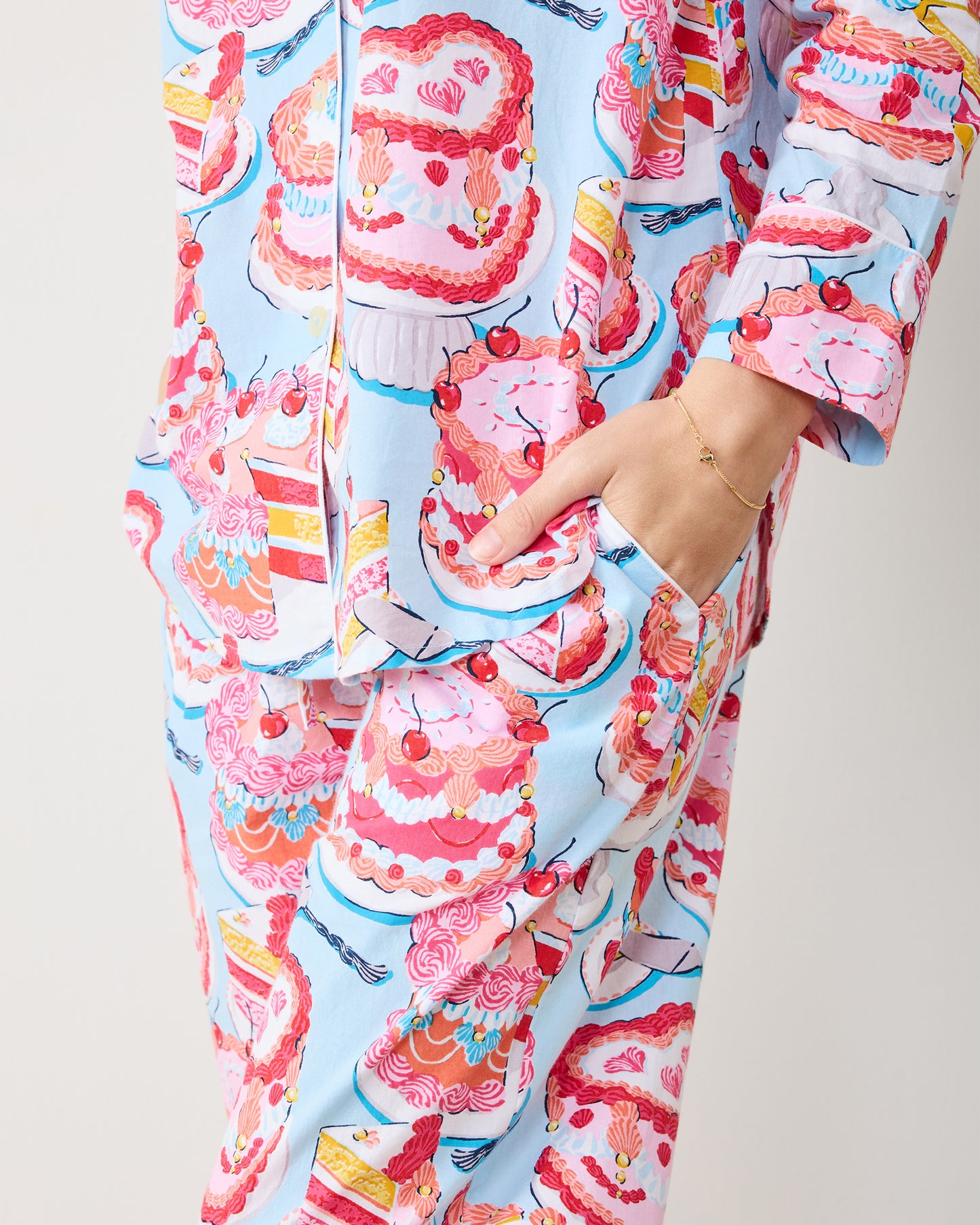 Vintage Cakes - Long PJ Set - Pale Blue - Printfresh