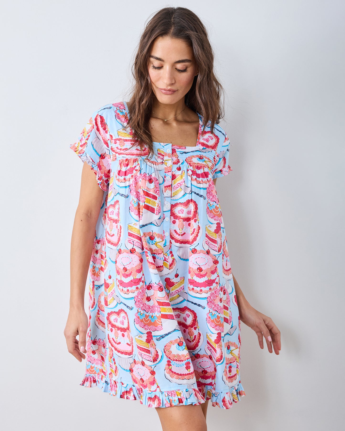 Vintage Cakes - Pintuck Nightgown - Pale Blue - Printfresh