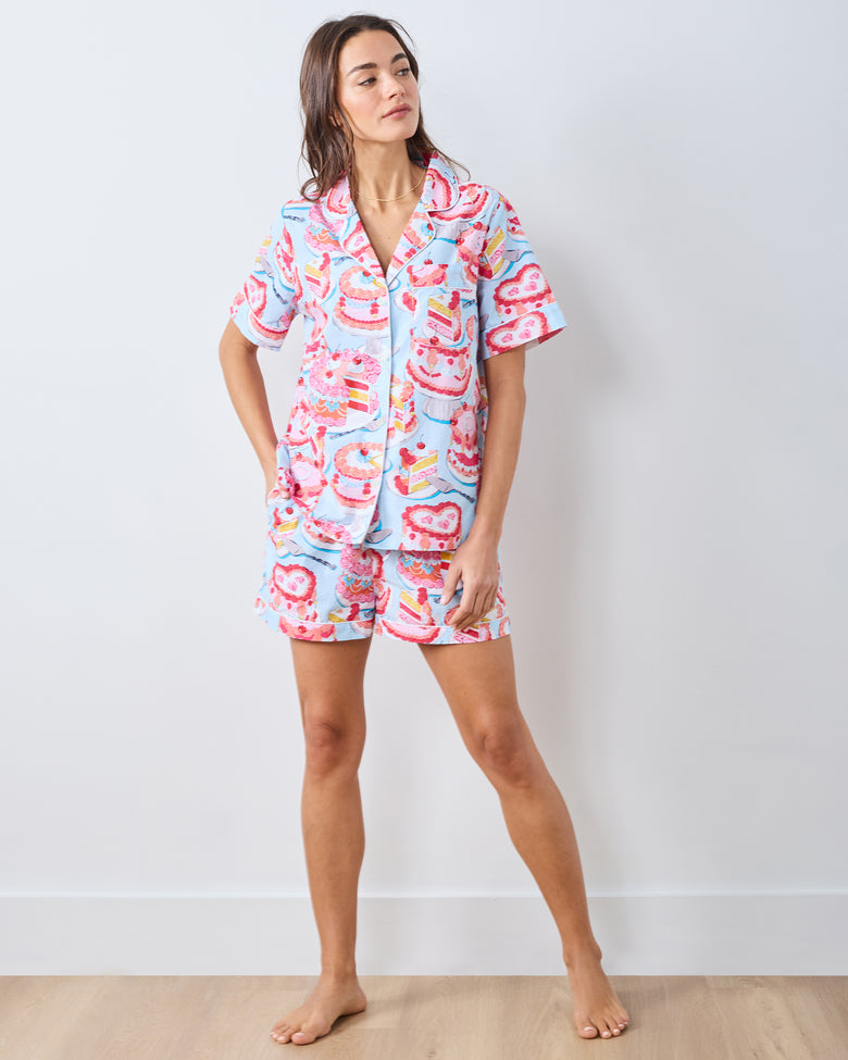 Vintage Cakes - Short PJ Set - Pale Blue - Printfresh