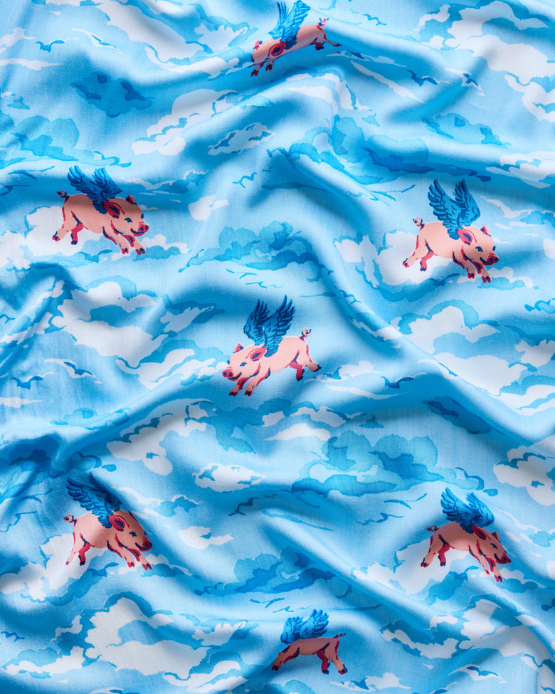 When Pigs Fly - Eco Satin Robe - Pale Blue - Printfresh