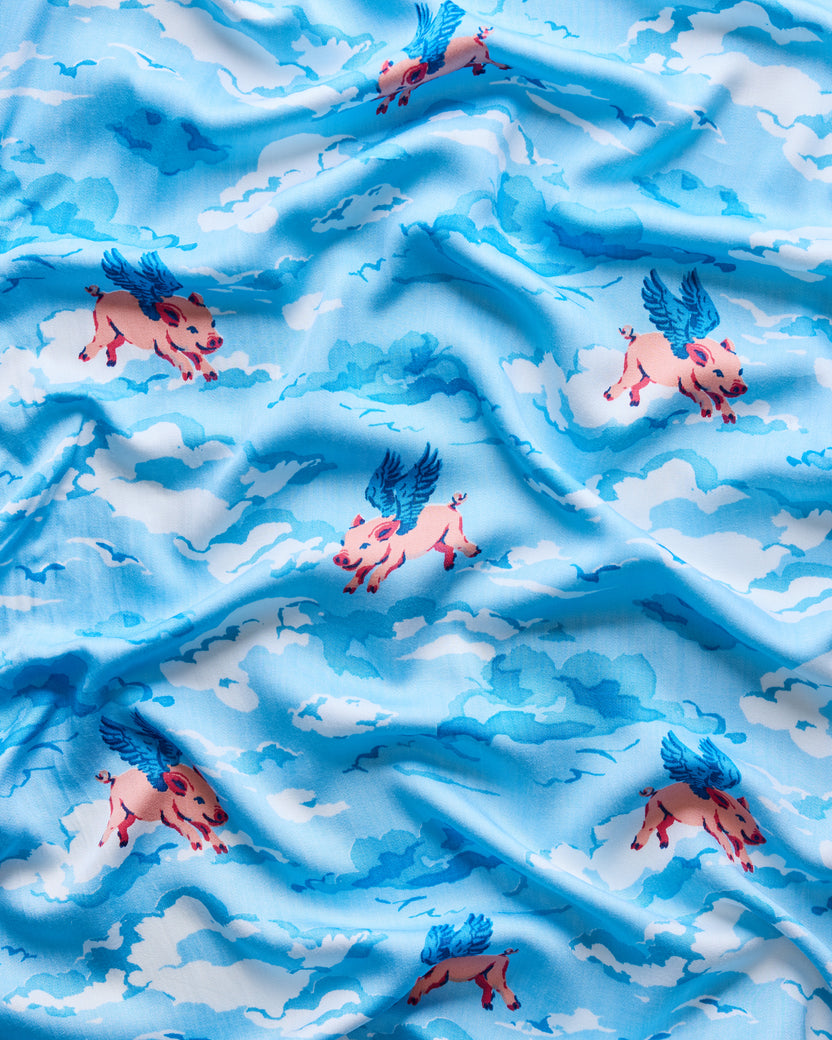 When Pigs Fly - Eco Satin Robe - Pale Blue - Printfresh