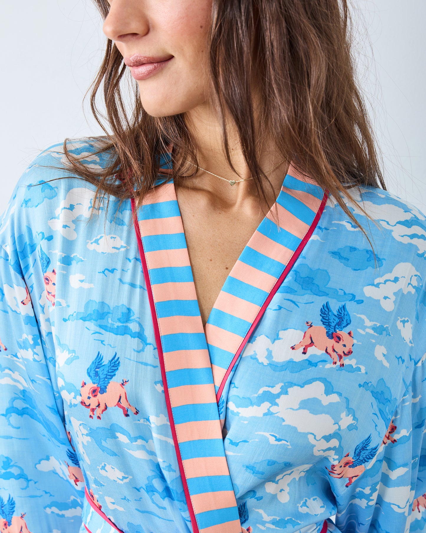When Pigs Fly - Eco Satin Robe - Pale Blue - Printfresh