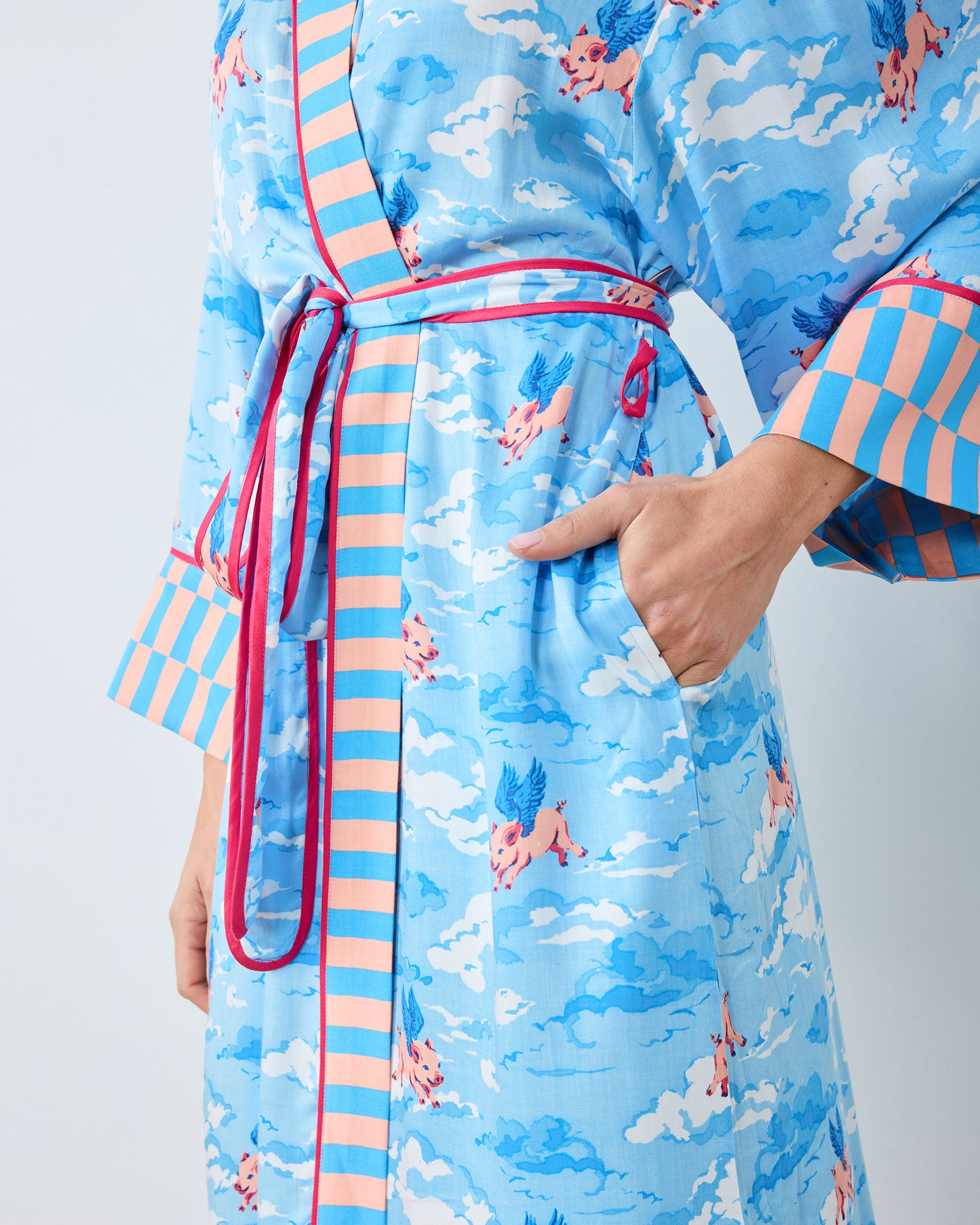 When Pigs Fly - Eco Satin Robe - Pale Blue - Printfresh